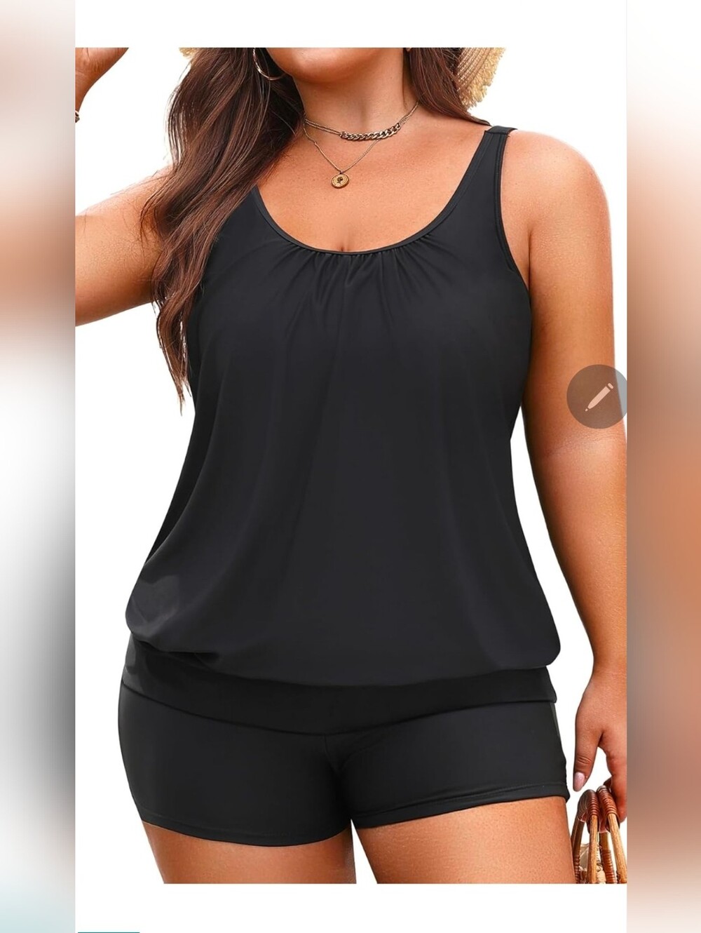 New With Tags Yonique Black Women's Tankini Swimsuit Set Plus Size 18